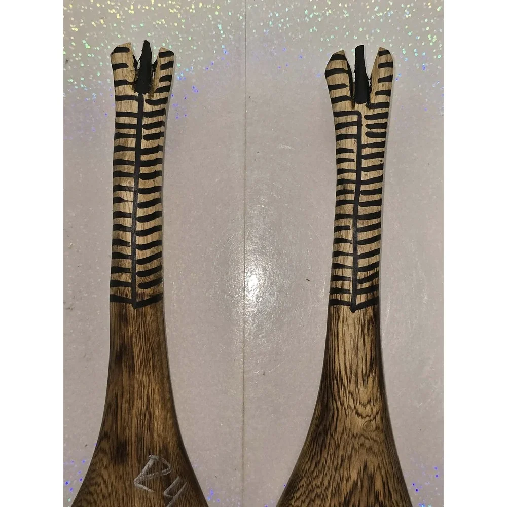 🦓‎ Vintage Hand Carved Zebra Wood Salad Server Set – Rustic Safari 🦓